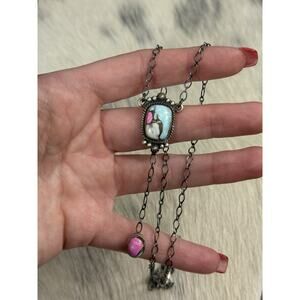 Sterling Silver Pink Blue Cotton Candy Turquoise Y Lariat Necklace Braided 925